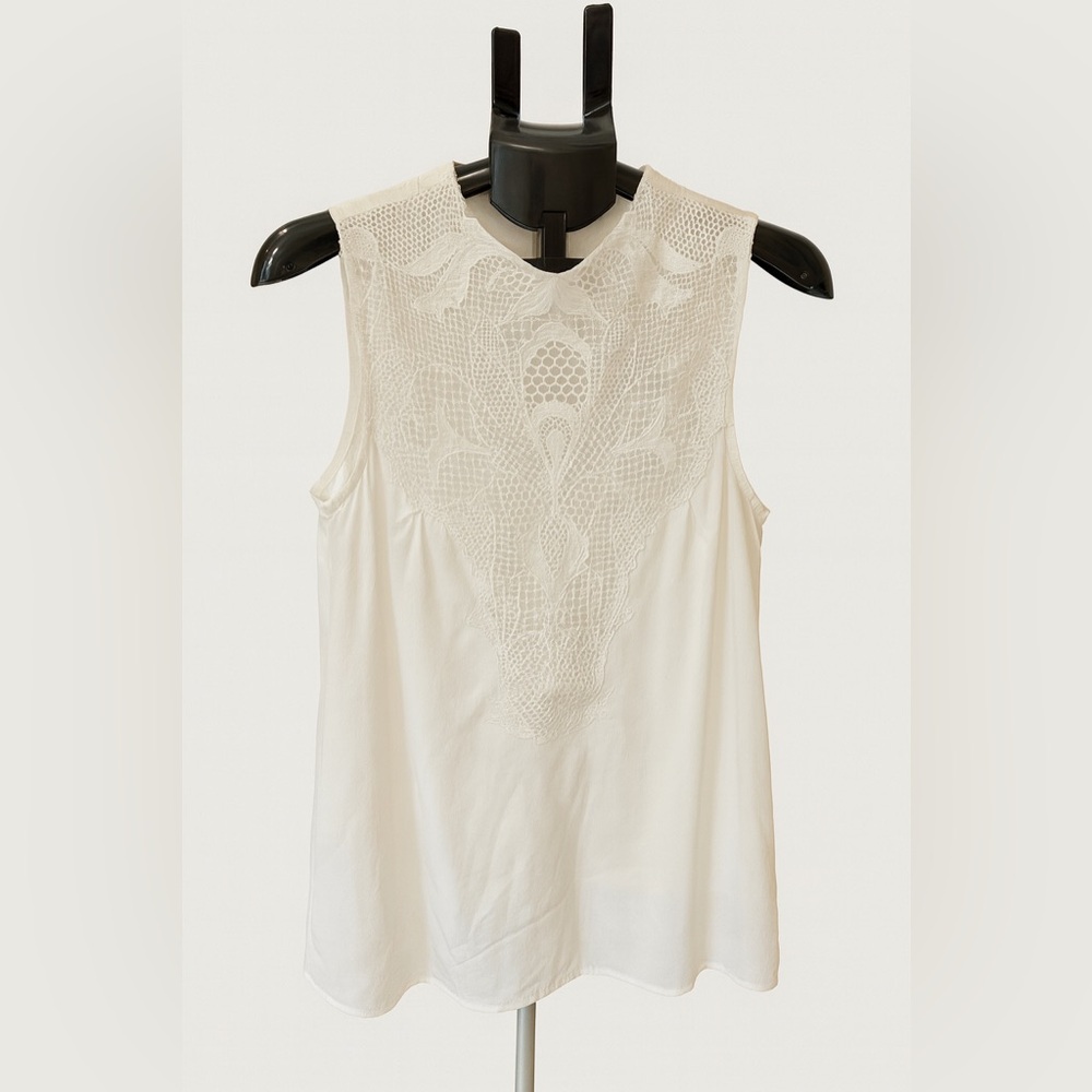 Chelsea28 Cream Lace Yoke Sleeveless Blouse